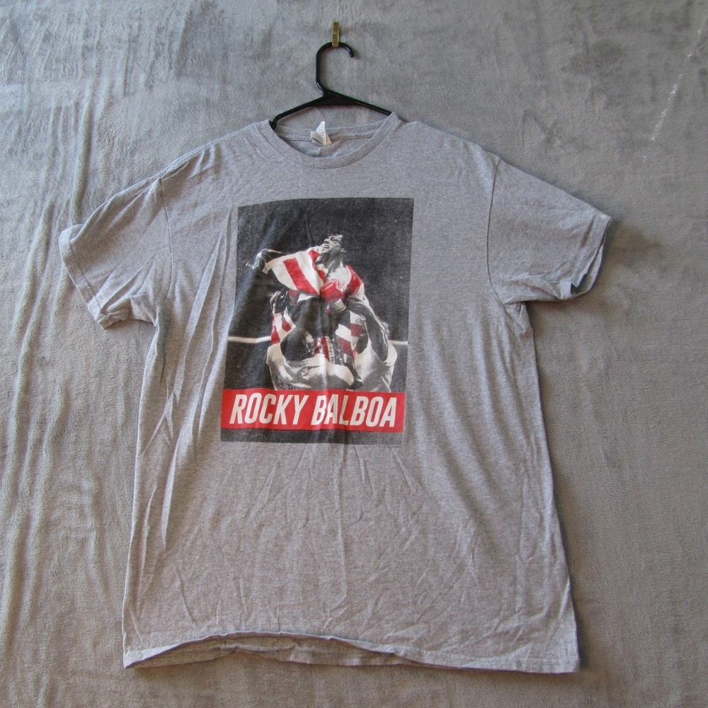 Rocky Balboa Shirt Mens Large Gray Graphic Tee Short Sleeve Cotton Blend Movie